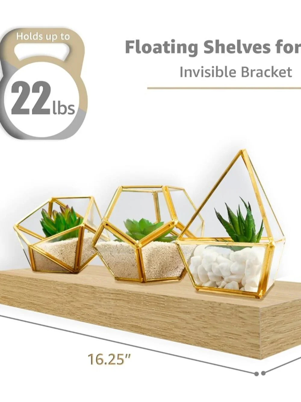 Lightweight 3 Pack of 16 Inch Floating Shelves - Perfect for Stylish Storage